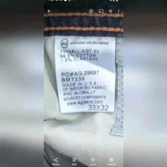 AG Adriano Goldschmied Men's The Graduate Tailored Leg Jeans Size 32X33 - Picture 6 of 7